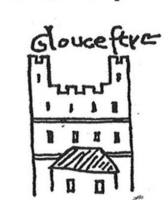 A medieval drawing of the Gloucester Castle and Keep.