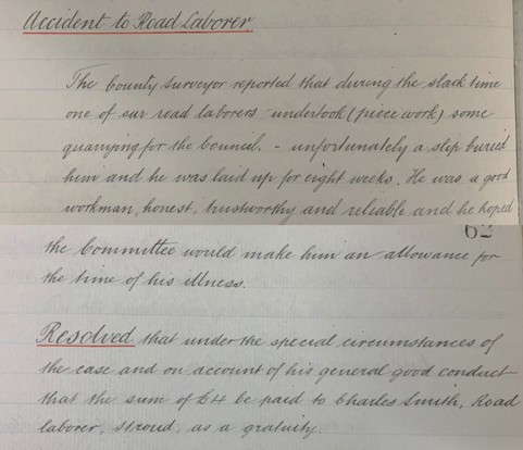 Accident to Road Labourer, Highways and General Purposes Committee minutes, September 1894