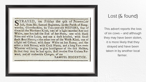 An advert reporting the loss of 6 cows