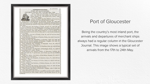 A column showing the arrivals in the Port of Gloucester