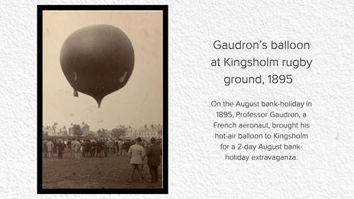 A photo of Gaudron's balloon at Kingsholm rugby ground, 1895
