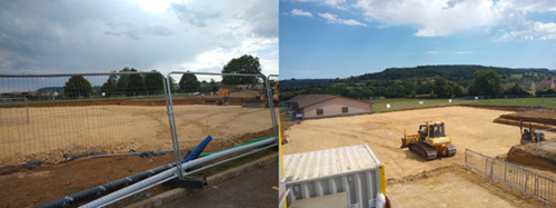 Two photos of construction works at Winchcombe School