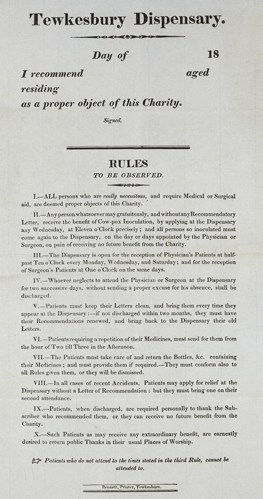 An document about the rules to be observed in Tewkesbury Dispensary