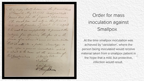 A photo of an order for mass inoculation against smallpox
