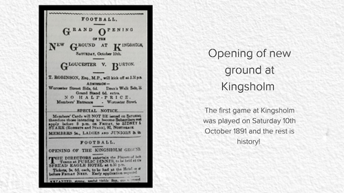 A photo of an advertisement of the opening of a new football ground at Kingsholm