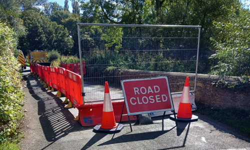 Photo of road closure fencing.