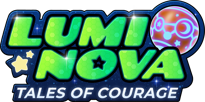 Logo for 'Lumi Nova' app - green text on space-like background with an abstract planetary image