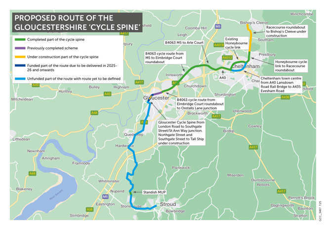 Map of Gloucestershire Cycle Spine route