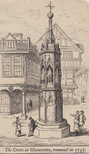 An old drawing of the Tolsey in Gloucestershire.