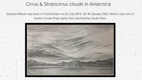 A photo of cirrus and stratocirrus clouds in Antarctica