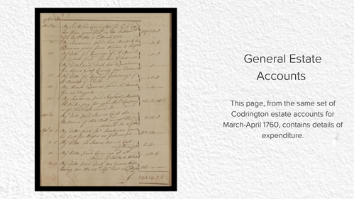 A photo of the Codrington general estate accounts