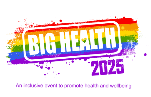 Big Health Day logo with rainbow and text stating - an inclusive guide to promote health and wellbeing