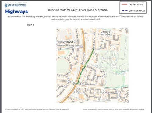 Map showing diversion for B4075 resurfacing