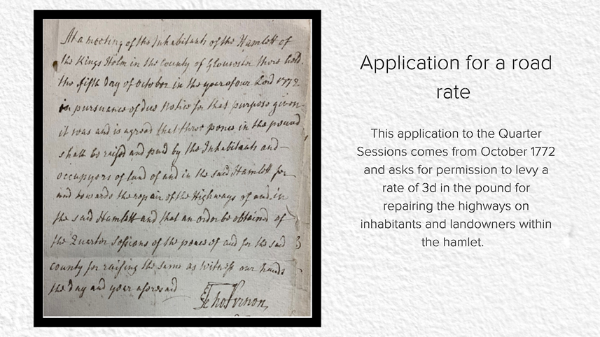 A photo of an application for a road rate from October 1772