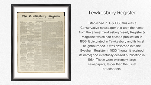 The front page of the Tewkesbury Register