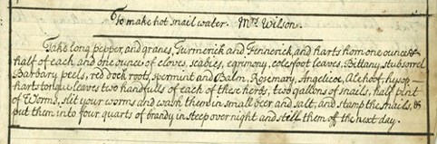 An image of an old recipe to make hot snail water