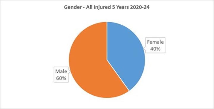 Gender - All Injured 5 years 2020-2024