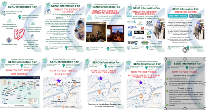 SEND Information Fair Poster collage - all information in gallery on Local Offer