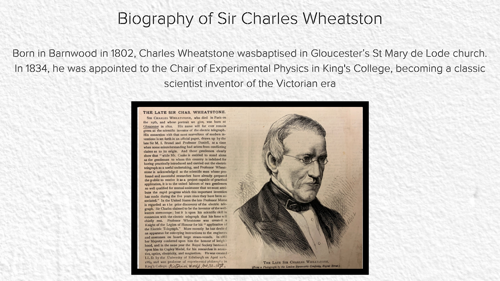 A photo of a section of the biography of Sir Charles Wheatston