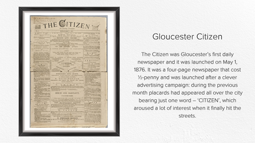 The front page of the Gloucester Citizen, which was Gloucester's first daily newspaper
