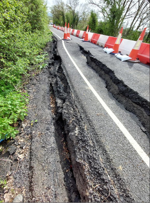 Photo of landslip on Badgeworth Road