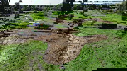 Fields with freshly dug ponds