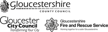 The Gloucestershire County Council, Gloucester City Council and Gloucestershire Fire and Rescue Service logos