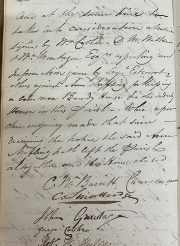 ‘Keeping a Common Bawdy House’, Vestry minutes, St Mary de Lode Parish, 11 March 1842