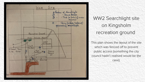 A photo of plans for a WW2 Searchlight site on the Kingsholm recreation ground