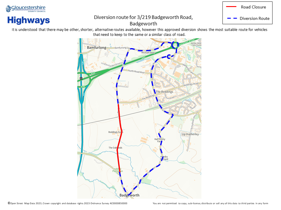 Map showing diversion route