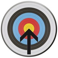Archery board with arrow to bullseye