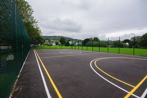 A photo of the basketball court at Leckhampton C of E Primary School