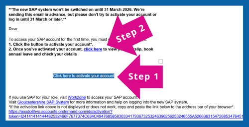 Picture of email staff will receive with link to logon