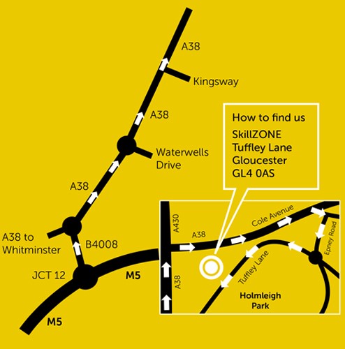 SkillZone location - Tuffley Lane, Gloucester, GL4 0AS