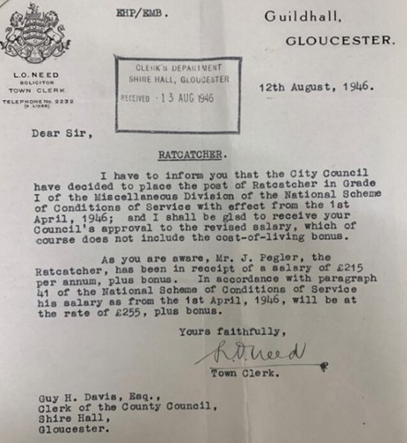 Agreement for employment of rat-catcher at Sharpness Dock, 12 August 1946