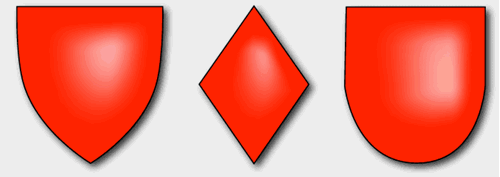 A shield shape, a diamond and a curved shield shape