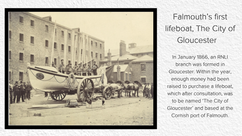 A photo of Falmouth's first lifeboat, The City of Gloucester