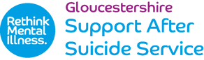 The logo for the Gloucestershire Support After Suicide Service. Rethink Mental Illness.