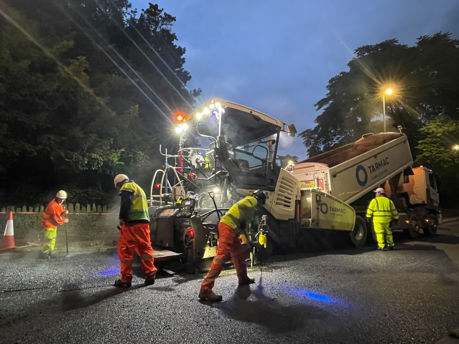 Photo of resurfacing work at night