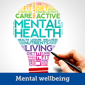 A lightbulb showing some of the factors that can contribute to good mental health