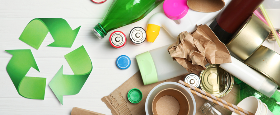 Recycling logo and recyclable items