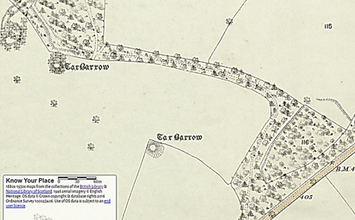 An old map, showing the location of Tar Barrow