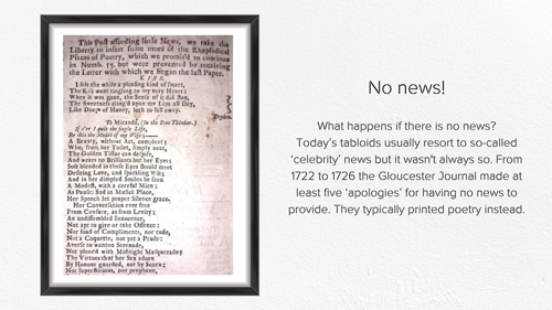 A page from the Gloucester Journal when it had no news to print - it instead printed poetry