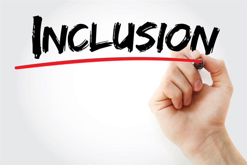 Inclusion - state of being included or being made a part of something, text concept with marker