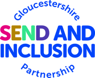 Colourful typographic Glos SEND and Inclusion Partnership logo