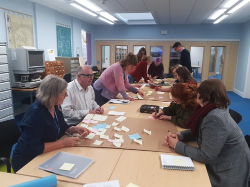 A photo of staff members at Gloucestershire Archives at a team meeting to develop a "Green Action Plan".