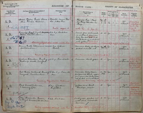 Register of vehicles under 3 tons: December 1903 - May 1908: Numbers to AD 1132