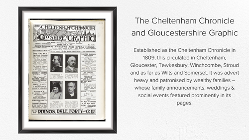 The front page of the Cheltenham Chronicle and Gloucestershire Graphic