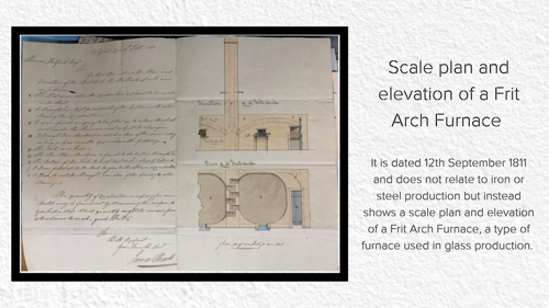 A photo of the scale plan and elevation of Frit Arch Furnace