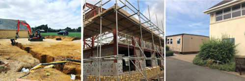 Three photos of works underway at Chipping Campden School